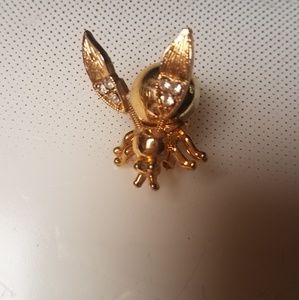 Gold honey bee Pin wiggle wings rhinestones
